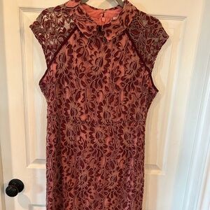 Eva Mendes Dressy Lace Dress - Burgundy Lace over Mauve Liner Size 14